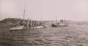 Allied battleships anchored in the harbor of Istanbul in 1923. The victory of Turkish Army under Kemal Pasha in the Greco-Turkish War reopened negotiations with the WW1 victors