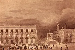 1833 Prints: ALSAMORA, Onofre (1825-1880). Plaza de Palacio (Palace Square) of Barcelona Adorned in 1833