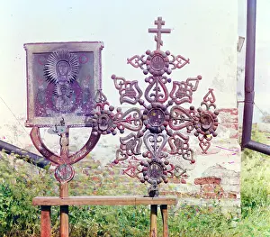 Folk Art Prints: Altar cross and icon in the Church of the Transfiguration, Pidma, Russia, ca. 1909