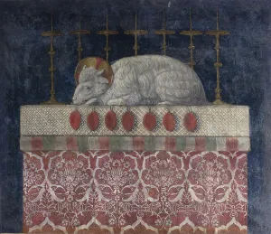 Innocence Prints: Altar with lamb, by Benozzo di Lese di Sandro detto Benozzo Gozzoli