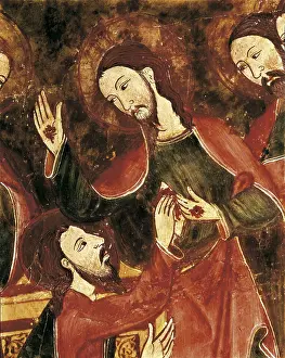 Temperas Prints: Altarpiece of St. s.XIV. Left detail depicting the doubt of St