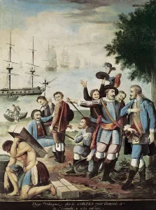 Militarism Prints: America (1519). Diego Velzquez entrusting to Corts the conquest of Mexico