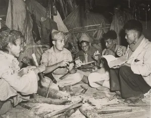 Indigenous People Prints: American Army Sgt. James Fletcher, with some Kachin scouts in Burma during World War 2