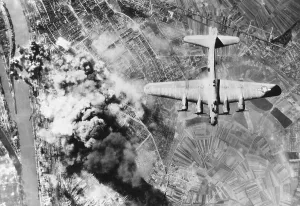 Air Force Prints: American B-17 flying fortresses bombs Ludwigshafen chemical and synthetic oil works
