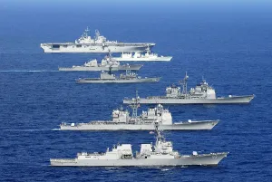 Alliances Prints: American Canadian and Japanese navy war ships in the Pacific Ocean during a group exercise off the coast of Hawaii