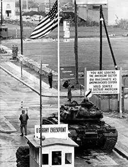 Fortifications Prints: American checkpoint on the Friedrichstrasse crossing point on the East-West Berlin border
