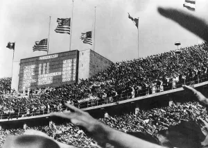 Audience Prints: American flags fly over the Berlin Olympic stadium