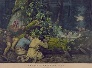 Migration Prints: AMERICAN FRONTIER LIFE: THE HUNTER'S STRATAGEM, 1862 lithograph by Currier & Ives