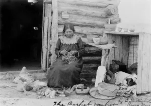 Nevada Prints: American Indian woman making a basket