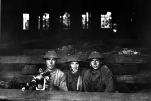 Anonymous Group Portraits Prints: American machine gun set up in railroad shop