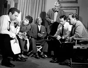 Rehearsal Prints: American playwright Tennessee Williams (far right), watching Ben Gazzara (far left)