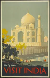 Graphic Design Prints: American poster promoting travel to India with an image of the Taj Mahal
