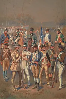 1770s Prints: American Revolution. 12 different uniforms of American soldiers in the infantry