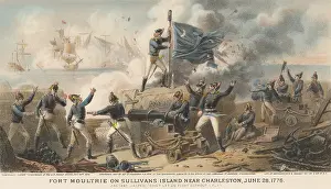Ammunition Prints: American Revolution. The British navy bombard the fort on Sullivans Island near Charleston