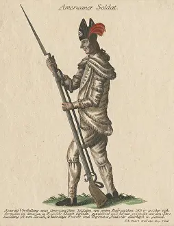 1770s Prints: American Revolution. Engraving of side view of an American soldier of the Congress in North America