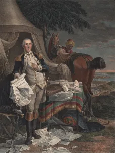 Epaulets Prints: American Revolution. George Washington holds American political documents