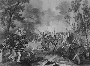 Troops Prints: American soldiers advance on the left to repulse Natives American attack on their camp during the battle of Tippecanoe
