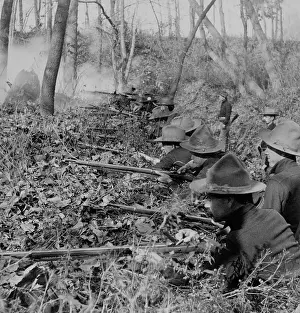 20 40 Years Old Prints: American soldiers entrenched against the Filipinos insurgents in 1899