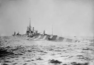 Submarine Prints: American submarine with camouflage paint at sea. Ca. 1915. (BSLOC_2012_4_112)
