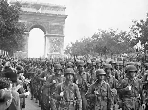 Operation Overlord Prints: American troops marched down the Champs Elysees to the cheers of Parisians