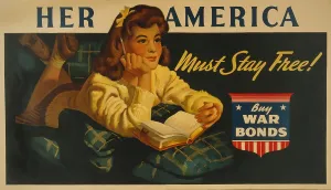 War Bonds Prints: American World War 2 poster. Her America must stay free! Buy war bonds