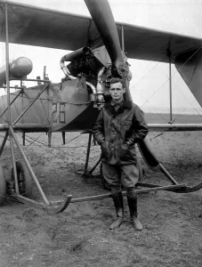 Bi Planes Prints: American World War I era pilot with his plane at Rockwell Field, San Diego. 1915