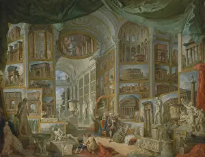 Statues Prints: ANCIENT ROME, by Giovanni Paolo Panini, 1757, Italian painting, oil on canvas