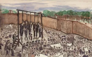 Executions Prints: Andersonville Prison. Hanging the Raiders leaders on July 11