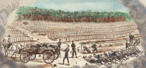 Landscapes Prints: Andersonville Prison. Prisoners work on a burial detail in the Andersonville cemetery