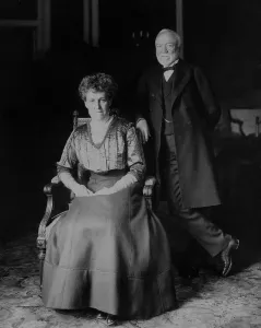 Monopoly Prints: Andrew Carnegie 1835-1919 with his younger wife Louise whom he married in 1886 when he was in his 50s