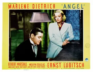 Atcmposterart Prints: ANGEL, from left: Marlene Dietrich, Herbert Marshall, lobbycard, 1937