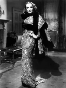 Fur Collar Prints: ANGEL, Marlene Dietrich, costume still for 1937 (jeweled gown by Travis Banton)