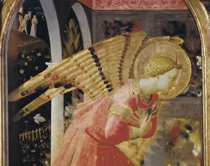 ANGELICO, Fra (1387-1455). The Annunciation. 1430s. Detail of the angel. Renaissance art. Quattrocento. Tempera on wood. ITALY. San Giovanni Valdarno