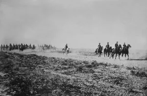 Middle East Prints: Anglo-Indian cavalry in the desert on the Tigris River in Iraq during World War I
