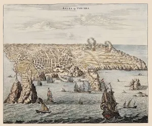 Portuguese Prints: Angra on 17th c. Engraving. PORTUGAL