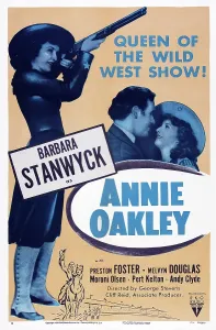 Foster Prints: ANNIE OAKLEY, poster art, left and right: Barbara Stanwyck, center: Preston Foster, 1935