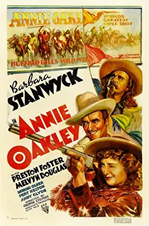 ANNIE OAKLEY, from top: Moroni Olsen, Melvyn Douglas, Barbara Stanwyck, 1935