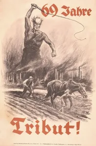 Reparations Prints: Annual Tribute expresses 1929 German resentment of the WW1 reparations