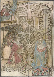 Archangel Prints: The Annunciation, depicting the visitation of the archangel Gabriel, circa 1450s