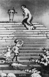 Social Movements Prints: Anti-woman's suffrage political cartoon proposing woman's progress in the public sphere of life will lead her