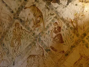 Playing Prints: Apodyterium frescos, 711-743, 8th Century A.D. fresco - Jordan, Zarqa Governorate. Detail