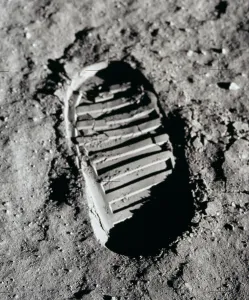 Spacesuits Prints: Apollo 11 boot print on the Moon. July 20, 1969