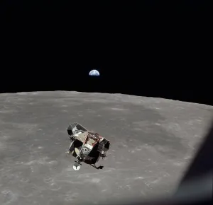 Eagle Prints: The Apollo 11 Lunar Module ascending from Moon's surface