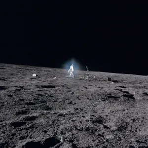 Spacesuits Prints: Apollo 12 Astronaut Alan Bean deploys scientific experiments on the lunar surface