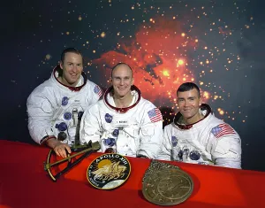 Spacesuits Prints: Apollo 13 crew. L-R: Commander