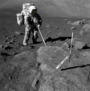 Spacesuits Prints: Apollo 17 Geologist-Astronaut Harrison Schmitt covered with lunar dirt