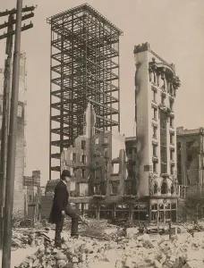 Rubble Prints: After the April 18, 1906 San Francisco earthquake, a man stands among rubble