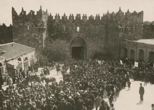 Middle East Prints: Arab anti-Zionist demonstration Damascus Jaffa Gate in Jerusalem on the March 8