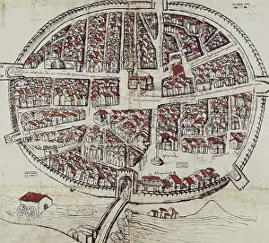 Burgos Prints: Aranda del Duero. Map of the city