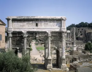 Arch of Septimius Severus. 203. ITALY. LAZIO. Rome. Roman Forum. Roman art. Early Empire. Architecture. RAGA/AISA/Everett Collection (73513)**US SALES ONLY**
